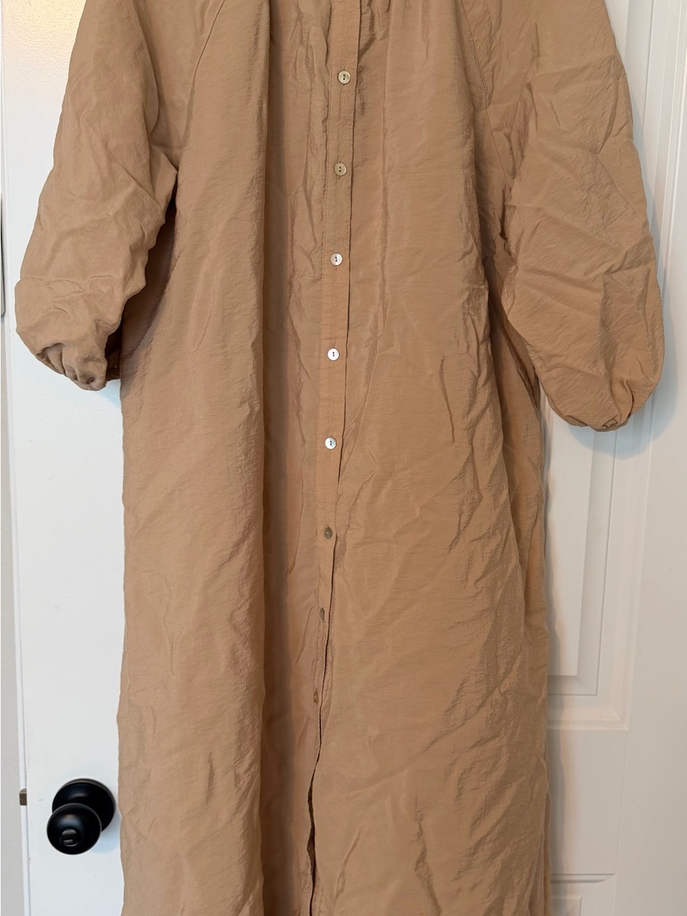 Zara Men's Long Button-Down Shirt Dress in Tan